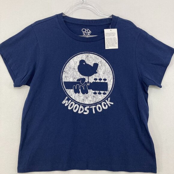 New Chaser Medium Navy Woodstock Bird On Guitar Crew Neck Short Sleeve Tee - Picture 1 of 8